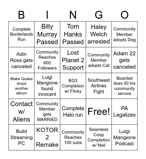 2025 Bingo Card
