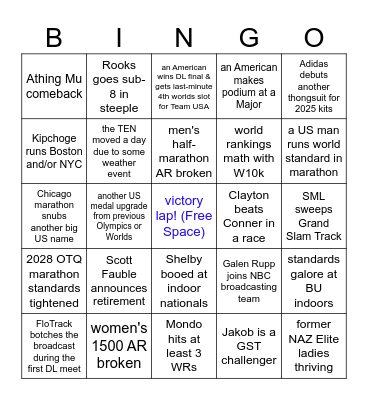 2025 Track & Field szn Bingo Card