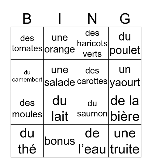 La pyramide alimentaire Bingo Card