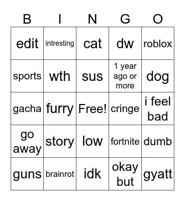 youtube shorts Bingo Card