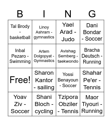 israeli athlete bingo Card