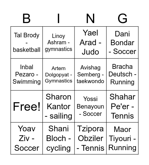israeli athlete bingo Card
