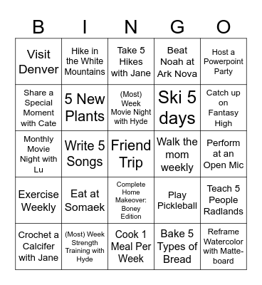 New Years 2025 Bingo Card