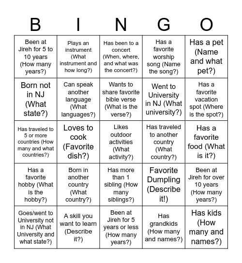 Women's Event Get To Know You Bingo Card