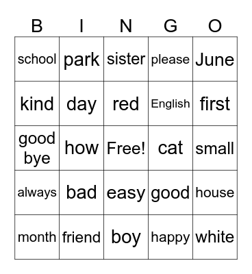 Spanish Vocabulary Bingo Card