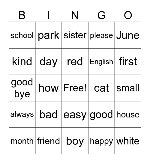 Spanish Vocabulary Bingo Card