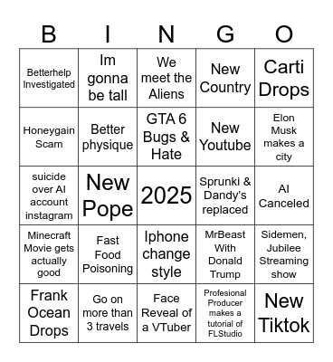 2025 Bingo Card Bingo Card