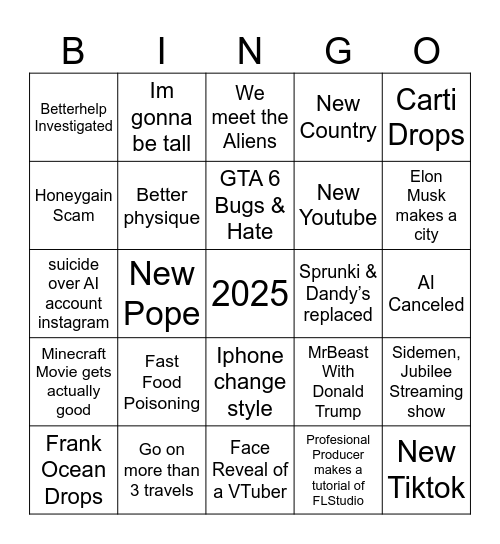2025 Bingo Card Bingo Card