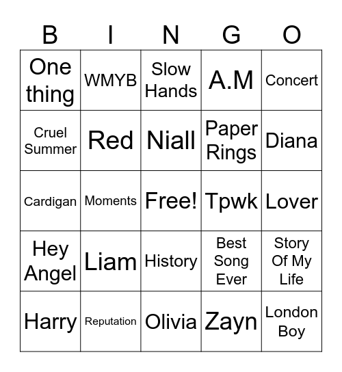 Music Bingo Card