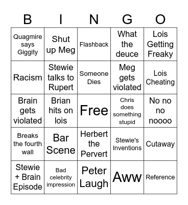 Family guy Bingo Card