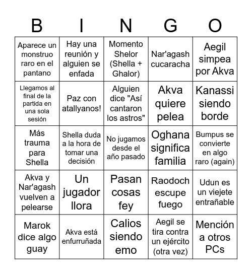 El Final de una Guerra - Sesión VII Bingo Card