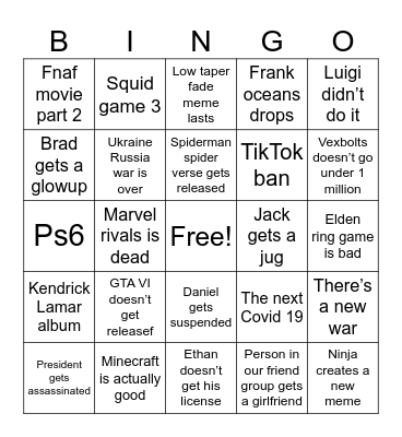 2025 bingo board Bingo Card