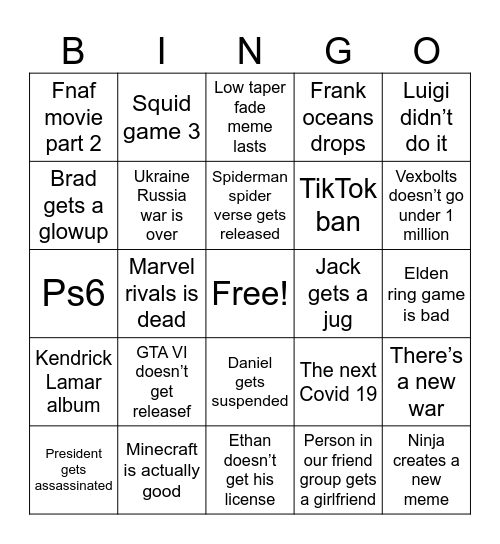 2025 bingo board Bingo Card