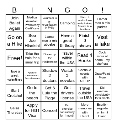 2025 Goals! Bingo Card