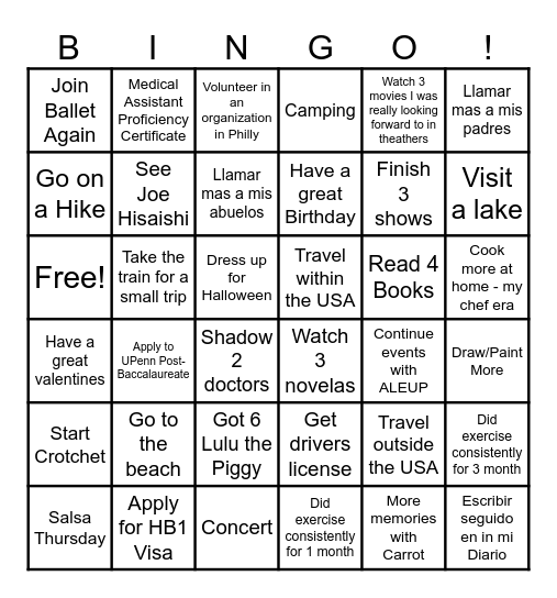 2025 Goals! Bingo Card