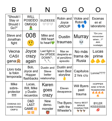 STRANGER THINGS S5‼️‼️ Bingo Card