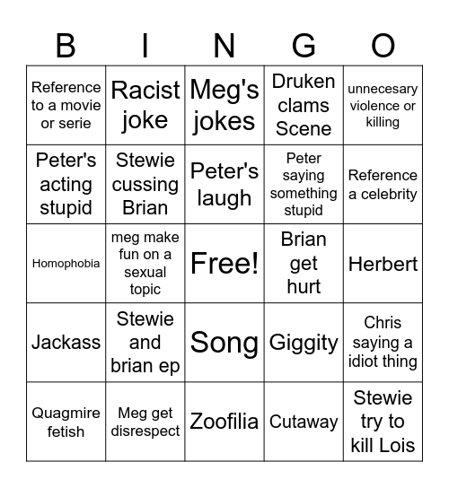 FAMILY GUY'S COMP Bingo Card