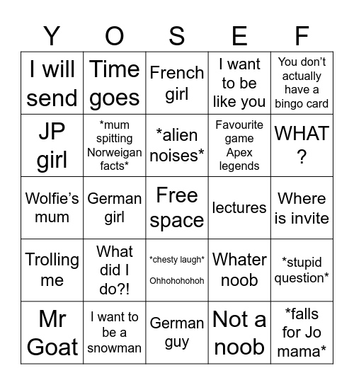 Autimus Prime Bingo Card