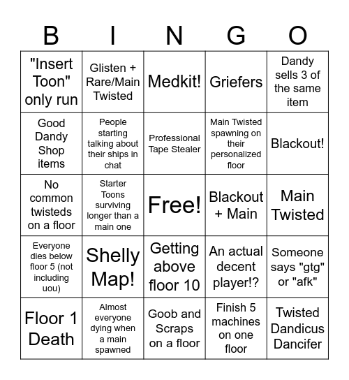 Dandy's World Challenge Bingo Card