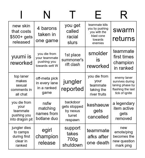 Untitled Bingo Card