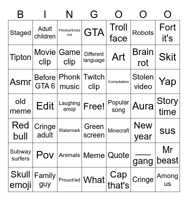 Yt shorts Bingo Card