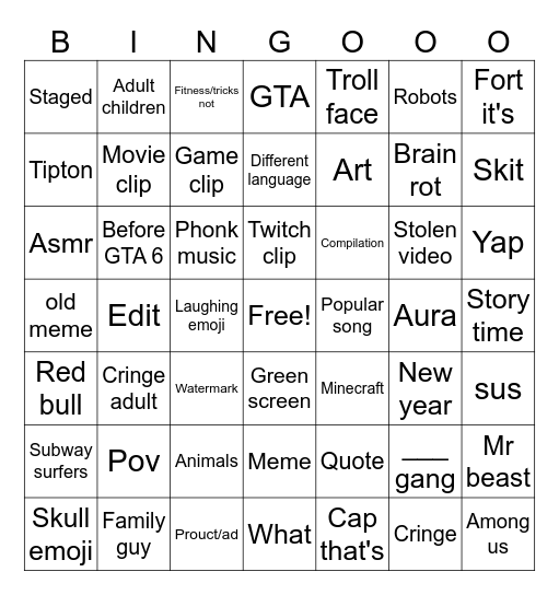 Yt shorts Bingo Card