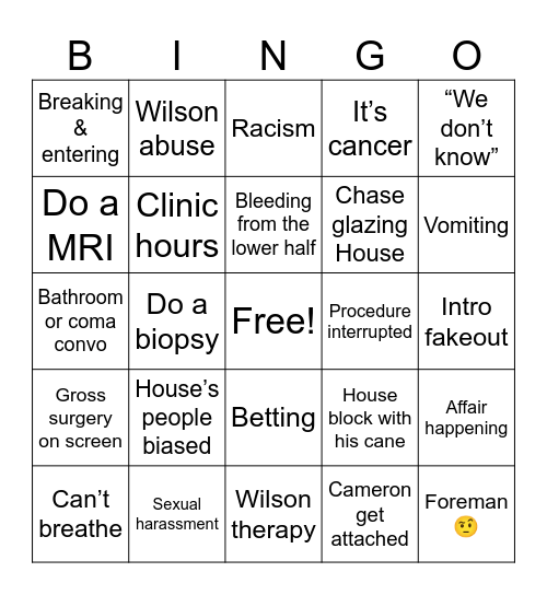 House Arrest Bingo Card