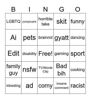 tiktok Bingo Card