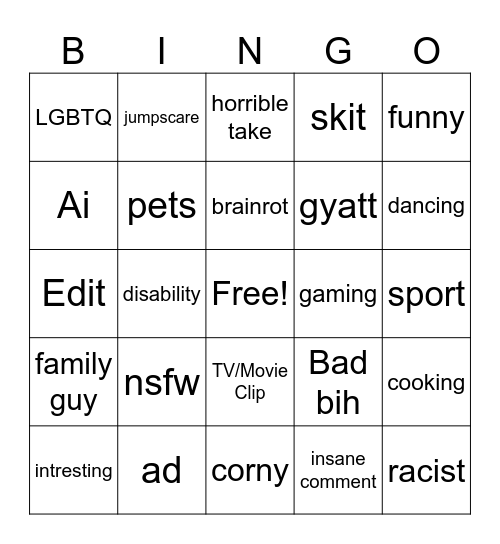 tiktok Bingo Card