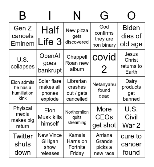 2025 Bingo Card Bingo Card
