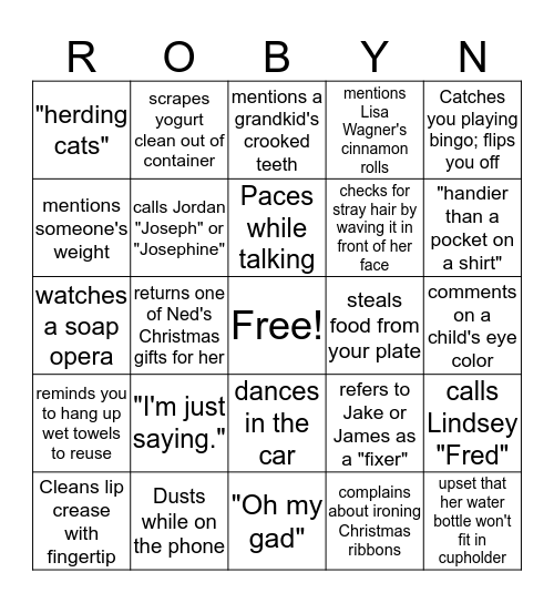 Robyn Bingo Card