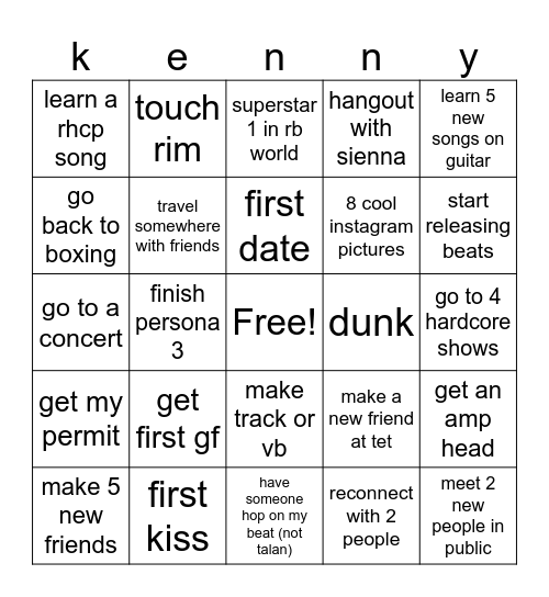 kendom Bingo Card