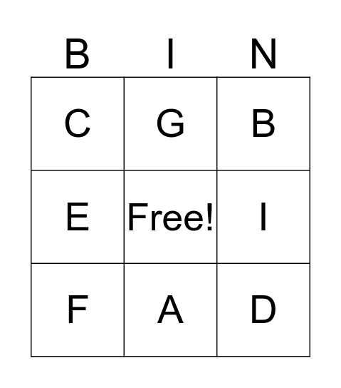 Uppercase Letters Bingo Card