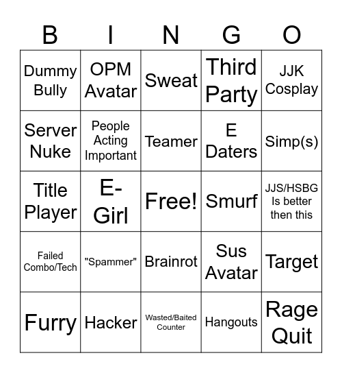 TSB Bingo Card
