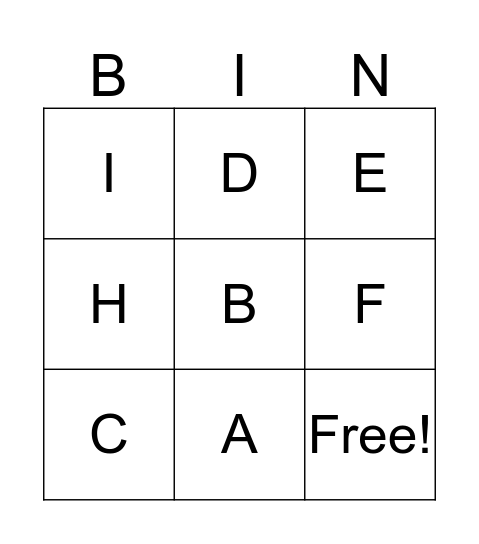 Uppercase Letters Bingo Card