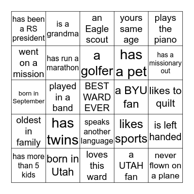 25th  WARD GETTING TO KNOW YOU Bingo Card