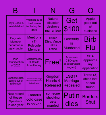 BINGO 2025 Bingo Card