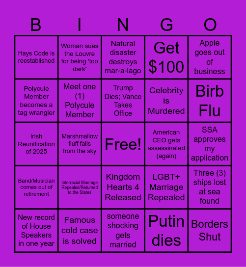 BINGO 2025 Bingo Card