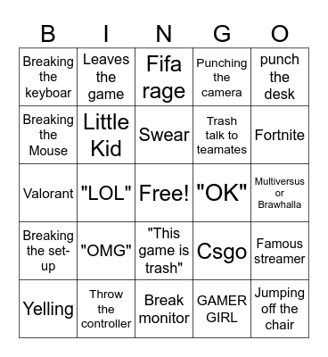 Gamer's rage Bingo Card