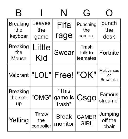 Gamer's rage Bingo Card