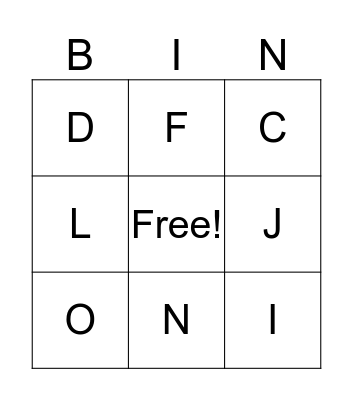 Uppercase Letters Bingo Card