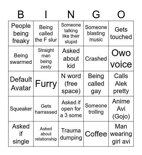 VRC bingo Card