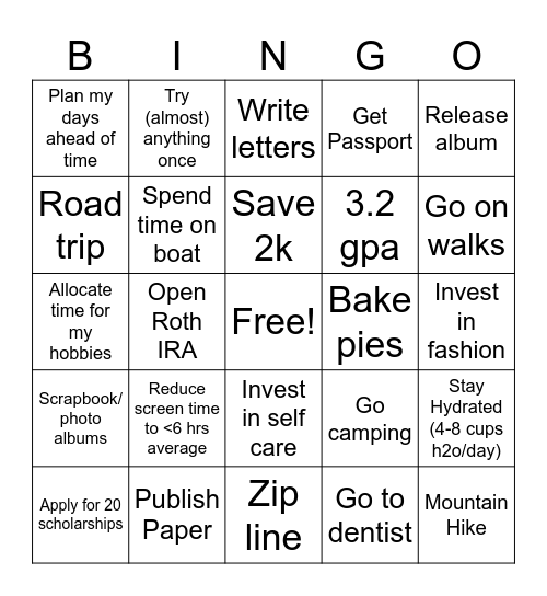 New Years 2025 Bingo Card