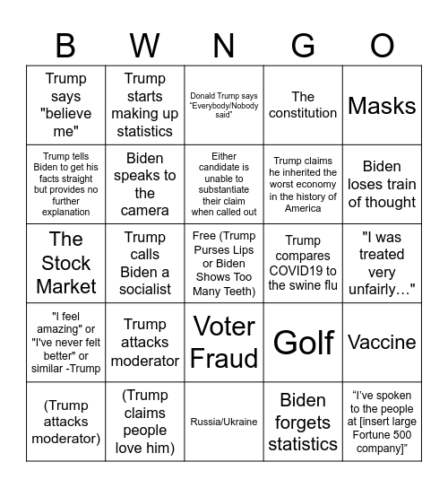 Debate Bingo Card