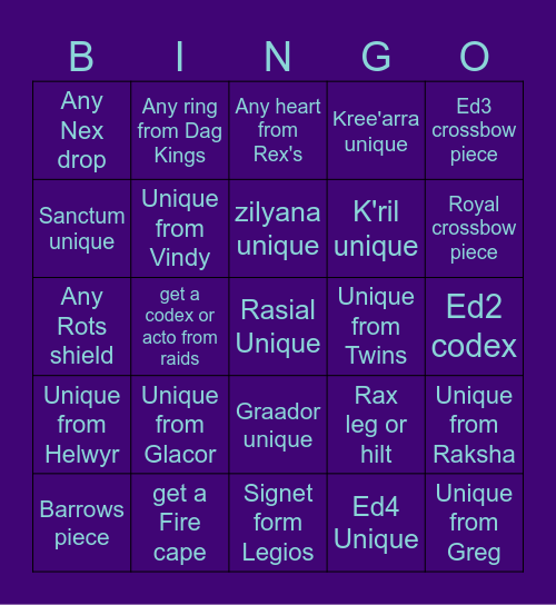 Runescape Bingo Card