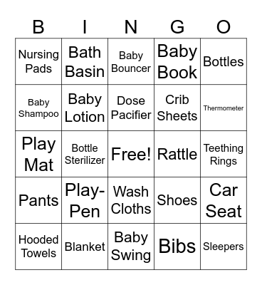 Baby Registry Bingo Card