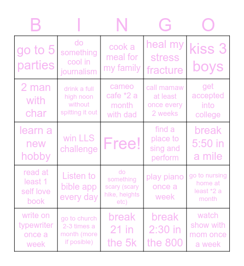 2025 Goals Bingo! Bingo Card