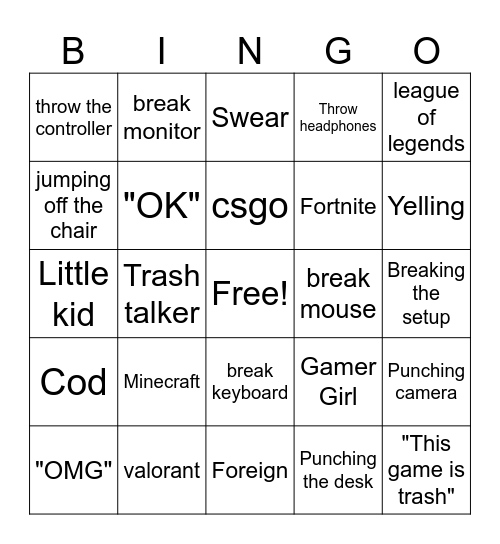GMR Bingo Card