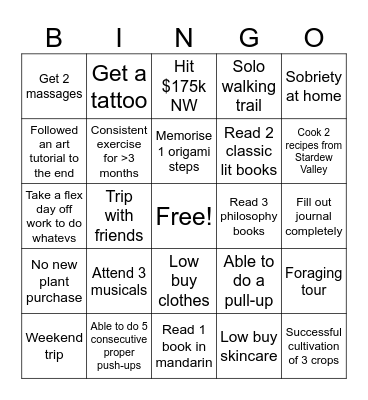 Ashley's 2025 Bingo Card