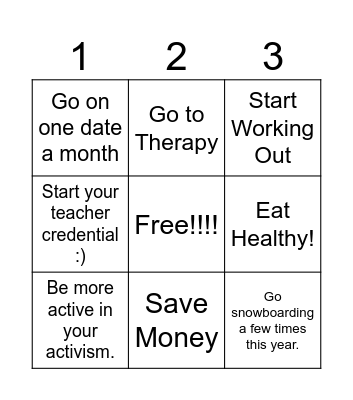 New Year Goals Bingo Card